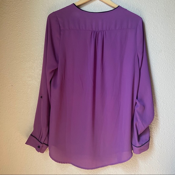 ModCloth Co-Host Long Sleeve Top Purple Floral - Picture 4 of 9